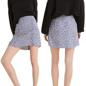 Madewell Porch Side Button Mini Skirt Blue Floral Viscose Size 00 Summer Vines